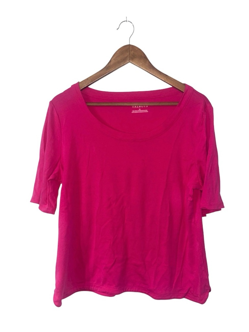 Talbots Magenta Hot Pink 100% Pima Cotton Short Sleeve Tee Shirt Size XL